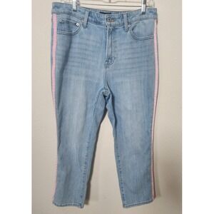 Talbots Women's 10P Modern Ankle‎ Jean Pink Ribbon Light Wash High Rise Straight